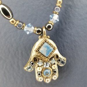 Michal Golan Hamsa Blue Beaded Necklace